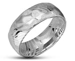 Silver Damascus Steel Ring - Hammered Finish With Silver Inlay | 8mm