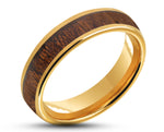Gold Tungsten Ring With Koa Wood Stripe - Curved With Gloss Finish | 6mm
