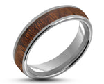 Silver Tungsten Ring With Koa Wood Stripe - Curved With Gloss Finish | 6mm