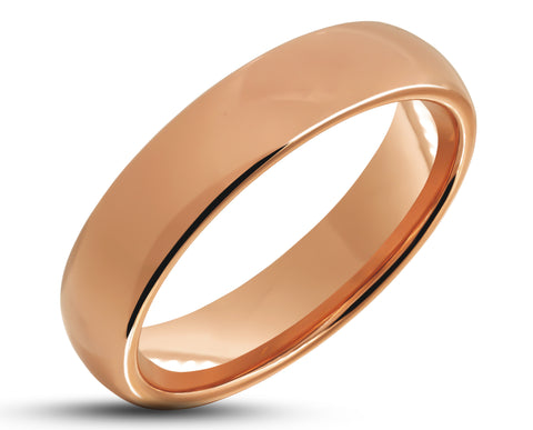 Rose Gold Tungsten Ring With Rose Gold Inlay - Curved Gloss Finish | 4mm