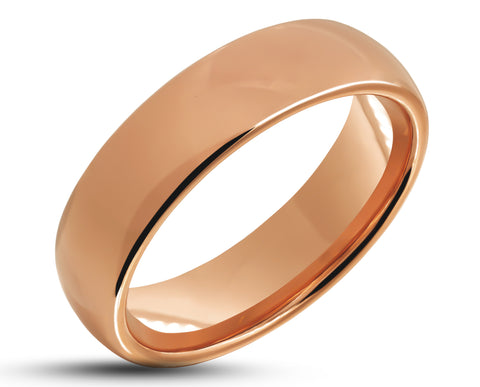 Rose Gold Tungsten Ring With Rose Gold Inlay - Curved Gloss Finish | 6mm