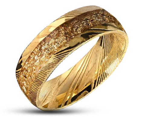 Gold Damascus Ring – Hammered With Gold Leaf | 8mm | MADE TO ORDER