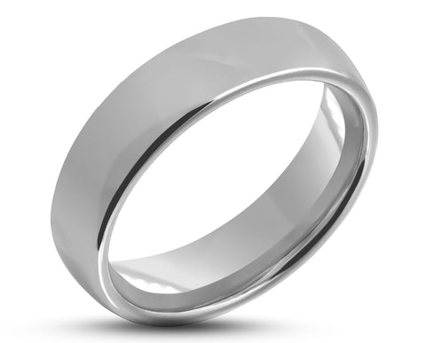 Silver Tungsten Ring With Silver Inlay - Curved With Gloss Finish | 6mm