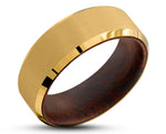 Gold Tungsten Ring With Koa Wood Inlay - Brushed Finish | 8mm