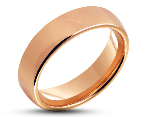 Rose Gold Tungsten Ring With Rose Gold Inlay - Curved Gloss Finish | 6mm