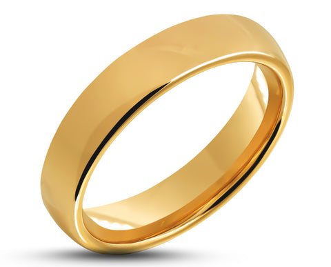 Gold Tungsten Ring With Gold Inlay - Curved With Gloss Finish | 4mm