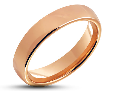 Rose Gold Tungsten Ring With Rose Gold Inlay - Curved Gloss Finish | 4mm