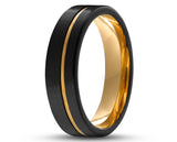 Black Tungsten Ring With Gold Inlay - Brushed With Gold Stripe | 6mm