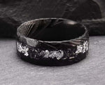 Black Damascus Ring – Hammered With Silver Leaf | 8mm | MADE TO ORDER