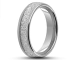Silver Tungsten Ring With Meteorite Stripe - Curved With Gloss Finish | 6mm