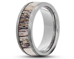 Silver Tungsten Ring With Deer Antler - Hammered And Brushed | 8mm