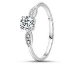 925 Sterling Silver Ring With Silver Inlay -  Circular Raised Zirconia | 1mm