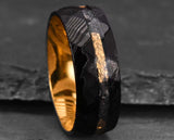 Black Damascus Ring – Gold Leaf With Gold Inlay | 8mm | MADE TO ORDER