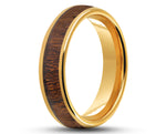 Gold Tungsten Ring With Koa Wood Stripe - Curved With Gloss Finish | 6mm