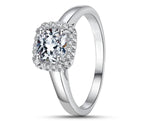 925 Sterling Silver Ring With Silver Inlay - Large Square Zirconia Stone | 2mm