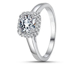 925 Sterling Silver Ring With Silver Inlay - Large Square Zirconia Stone | 2mm