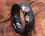 Black Damascus Ring - Hammered Finish | 8mm | MADE TO ORDER