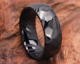 Black Damascus Ring - Hammered Finish | 8mm | MADE TO ORDER