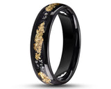 Black Tungsten Ring With Black Inlay - Curved With Gold Leaf | 6mm