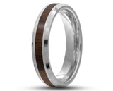 Silver Tungsten Ring With Koa Wood Stripe - Bevelled Edges | 4mm