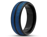 Black Tungsten Ring With Black Inlay - Blue Hammered Stripes | 8mm