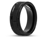 Black Titanium Ring With Horizontal Grooves - Brushed Stripe | 8mm