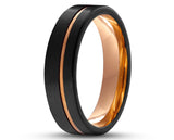 Black Tungsten Ring With Rose Gold Inlay - With Rose Gold Stripe | 6mm