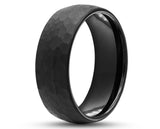 Black Tungsten Ring With Black Inlay - Hammered Finish | 8mm