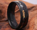 Black Damascus Ring – Hammered With Gold Leaf | 8mm | MADE TO ORDER