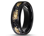 Black Tungsten Ring With Black Inlay - Bevelled With Gold Leaf | 8mm