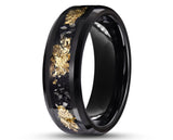 Black Tungsten Ring With Black Inlay - Bevelled With Gold Leaf | 8mm