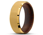 Gold Tungsten Ring With Koa Wood Inlay - Brushed Finish | 8mm