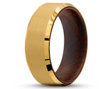 Gold Tungsten Ring With Koa Wood Inlay - Brushed Finish | 8mm
