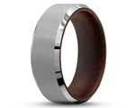 Silver Tungsten Ring With Koa Wood Inlay - Brushed Finish | 8mm