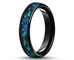 Black Tungsten Ring With Opal - Curved With Gloss Finish | 4mm