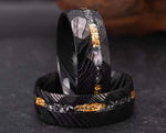 Black Damascus Ring – Hammered With Gold Leaf | 8mm | MADE TO ORDER
