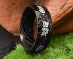 Black Damascus Ring – Hammered With Silver Leaf | 8mm | MADE TO ORDER