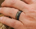 Black Damascus Ring – Hammered With Gold | 8mm | MADE TO ORDER