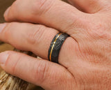 Black Damascus Ring – Hammered With Gold | 8mm | MADE TO ORDER