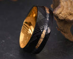 Black Damascus Ring – Gold Leaf With Gold Inlay | 8mm | MADE TO ORDER