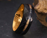 Black Damascus Ring – Gold Leaf With Gold Inlay | 8mm | MADE TO ORDER