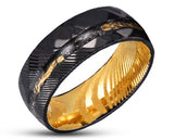 Black Damascus Ring – Gold Leaf With Gold Inlay | 8mm | MADE TO ORDER