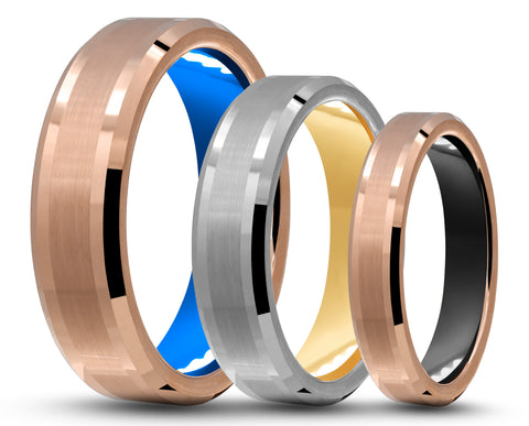 CUSTOM Bevelled Tungsten Ring – Brushed Stripe – MADE TO ORDER