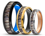 CUSTOM Bevelled Tungsten Ring – Deer Antler – MADE TO ORDER