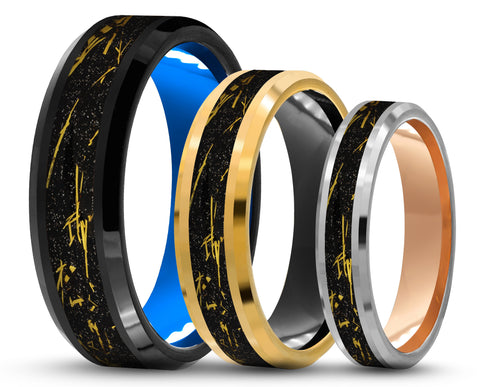 CUSTOM Bevelled Tungsten Ring – Gold Leaf – MADE TO ORDER