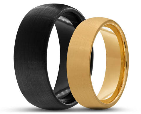 RING SET – Brushed Tungsten With Curved Edge – MADE TO ORDER