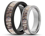 RING SET – Hammered Tungsten With Deer Antler – MADE TO ORDER