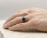 Black Tungsten Ring With Black Inlay - Rose Gold Stepped Edges | 8mm