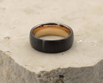 Black Tungsten Ring With Rose Gold Inlay - Curved With Brushed Finish | 8mm