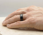 Black Damascus Steel Ring - Hammered Finish With Black Inlay | 8mm